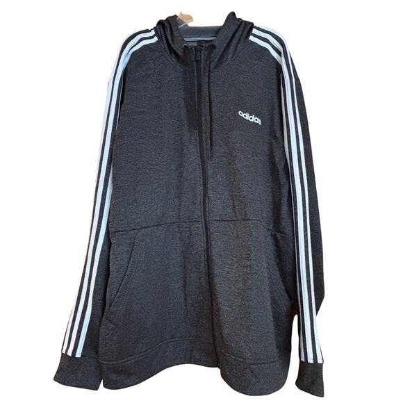 Men's Adidas Zip Front Hoodie Long Sleeve Sweatshirt, Gray & White, Size XL, EUC - Picture 1 of 3